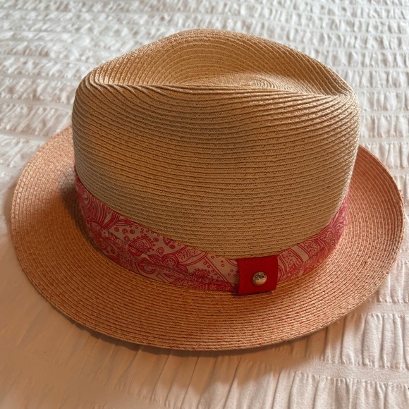 Stylish Tan and Light Pink Fedora with Pink Band - Picture 2 of 9